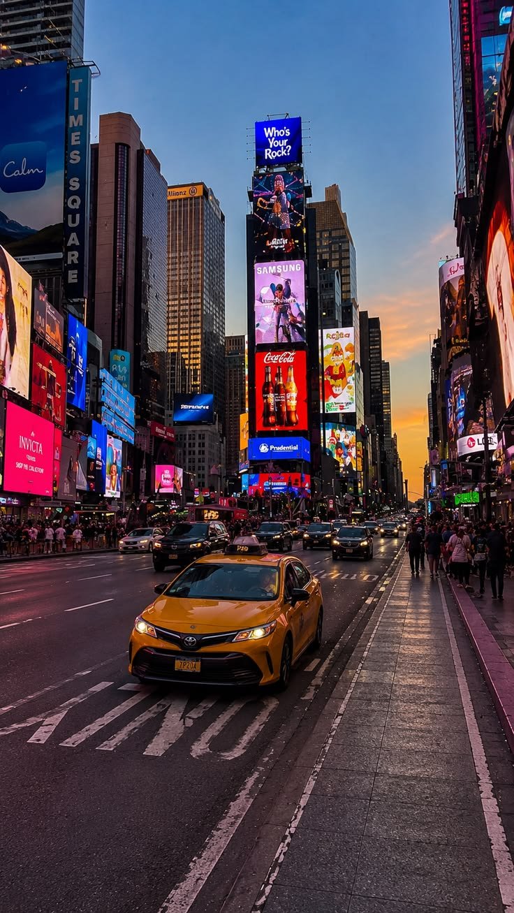 New York City street at sunset